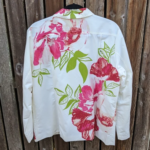 Chico's 3 Jacket Blazer Pink White Watercolor 16 - Picture 5 of 6